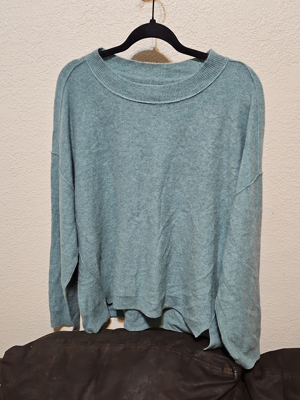 100% Cashmere Jason Wu Heathered Light Teal Crewneck Sweater